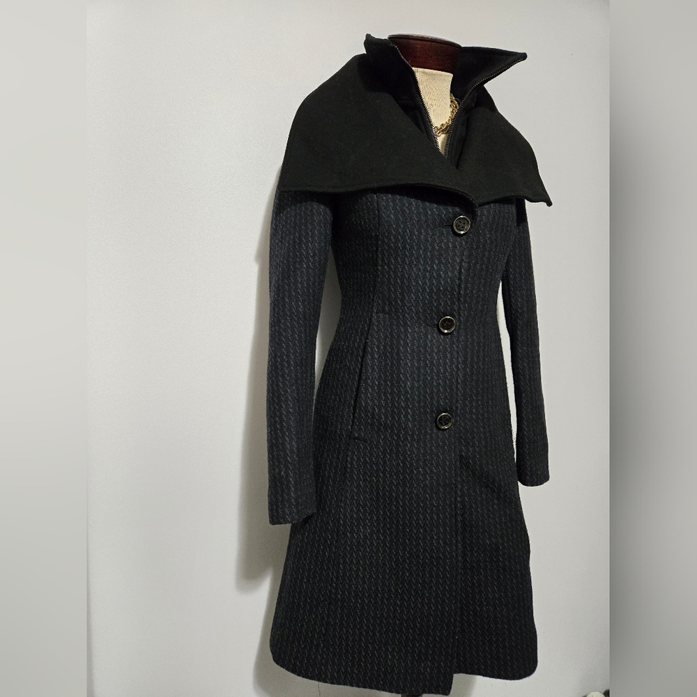 SOIA & KYO Black/ Grey Wool Coat With Oversized Collar And Inner Zip. Size XXS - Picture 2 of 16